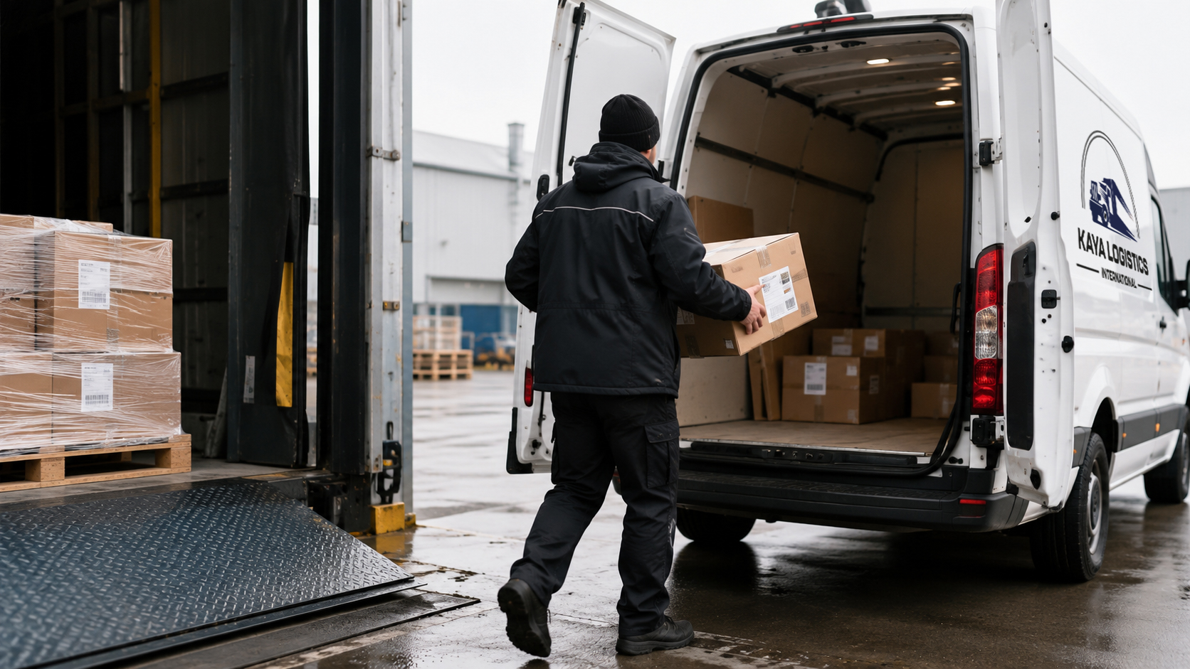 Express parcel being loaded into a van in Hamburg