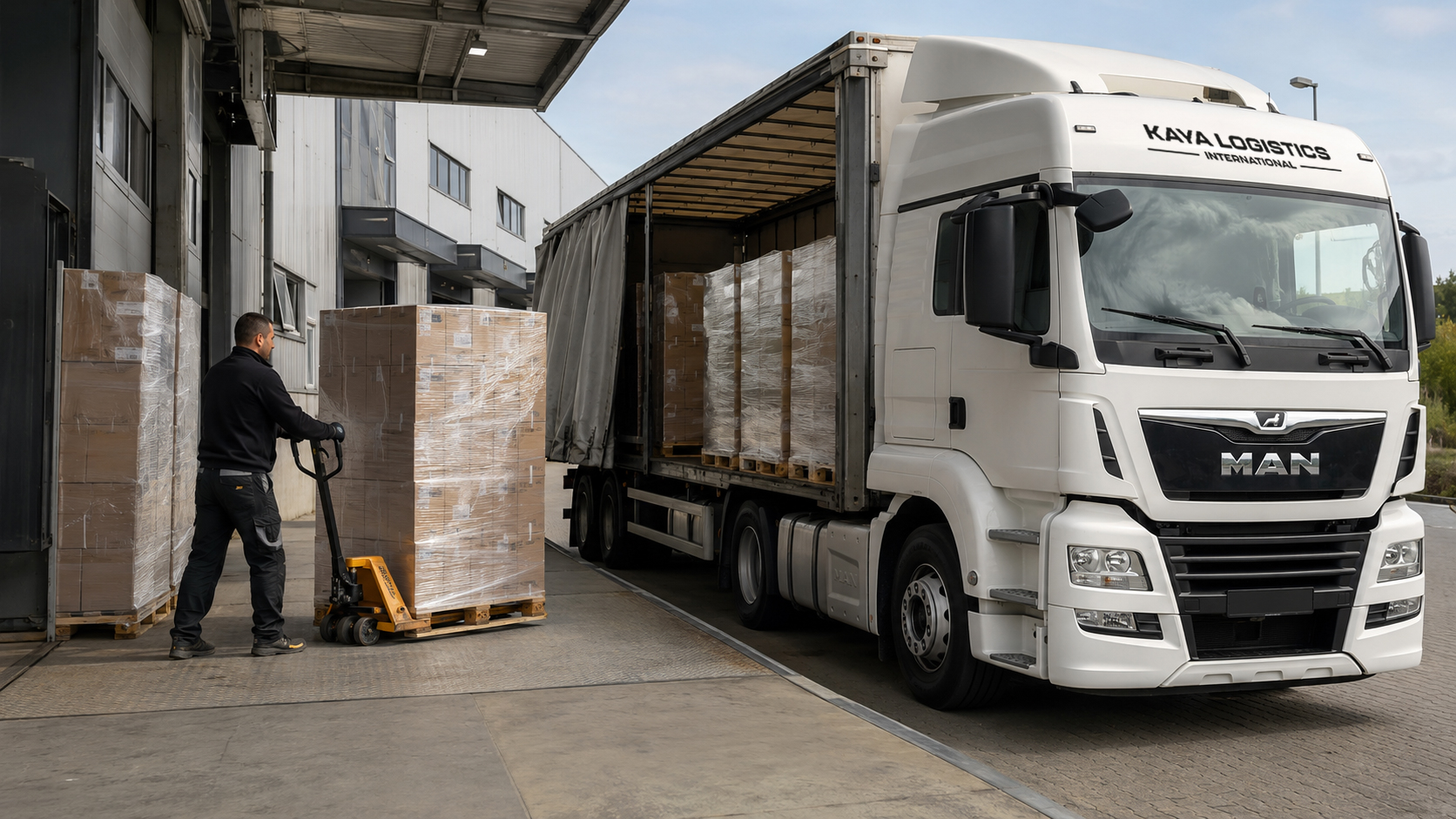 Palettierte Ware wird an der Laderampe in Hamburg verladen