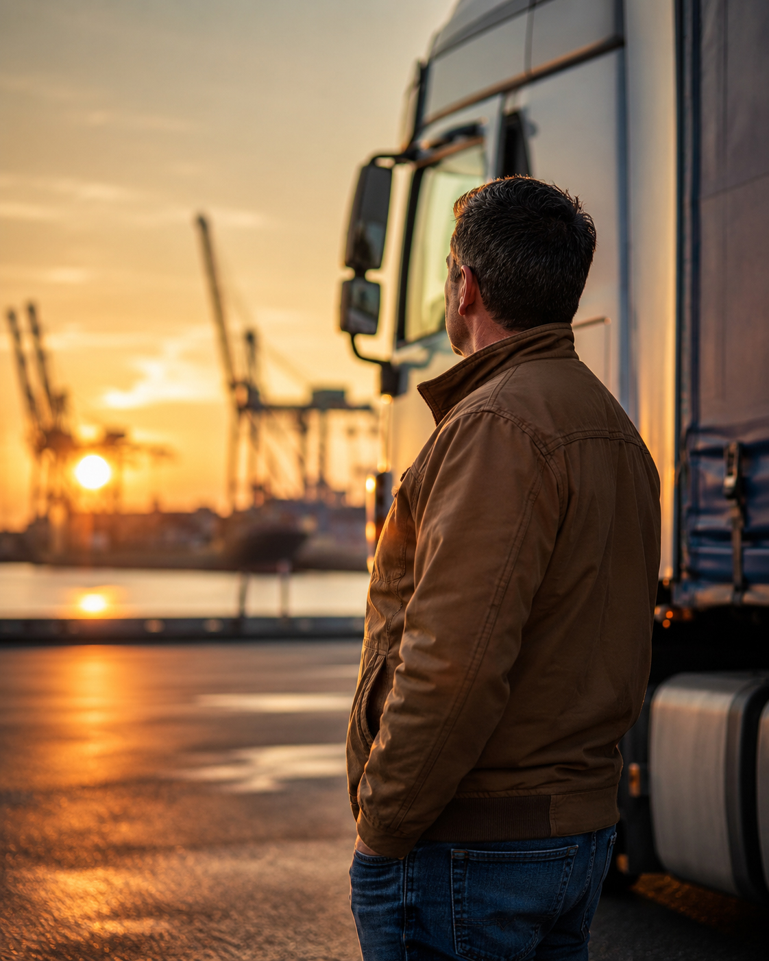 Dispatcher in front of the truck at the Port of Hamburg